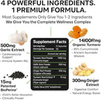 Turmeric Curcumin Supplement with BioPerine & Garlic - 2360mg High Potency Turmeric Ginger Root Capsules for Joint Support, Immune Health & Anti Inflammatory - 60 Veggie Caps