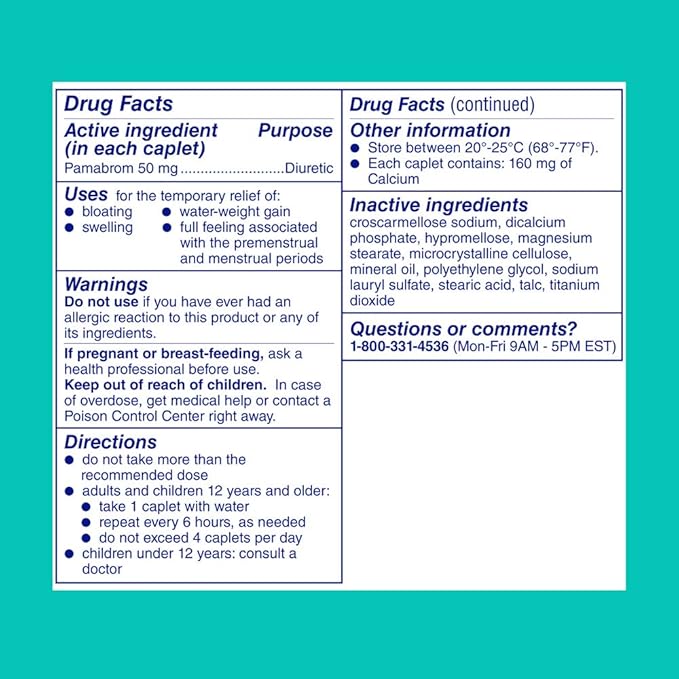Midol Bloat Relief Caplets with Pamabrom,Relieve Bloating Symptoms Before and During Your Period,Provides Up to 6 Hours of Relief for Women,60 Count (Pack of 2)