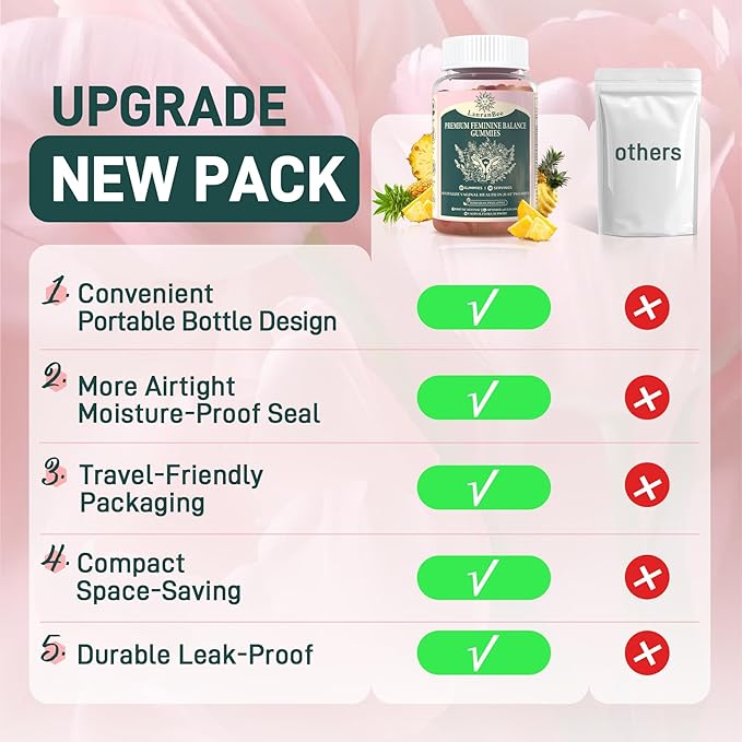 Premium Feminine Balance Gummies - for Women’s Health & Wellness - Immune Support - Vegan, Gluten-Free & Halal - Hawaiian Pineapple - 60 Gummies - 30 Servings (2)