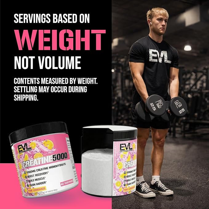 Evlution Nutrition Creatine 5000 - Supports Faster Recovery, Lean Muscle Growth & Performance - Pre & Post Workout Powder - 5000mg Pure Creatine Monohydrate Per Serving - 40 Servings - Pink Lemonade