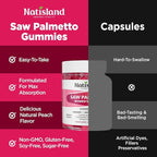 Saw Palmetto for Women Gummies, Organic Saw Palmetto with Pumpkin Seed Oil for Hair Growth, DHT Blocker & Urinary Health, Sugar Free, Vegan, Peach Flavor, 60 Chewable