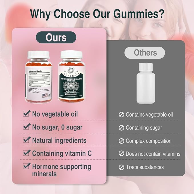 Feminine Balance Gummies - 1 Billion CFU Probiotics & Vitamin C - Supports Vaginal pH & Flora Balance - Sugar Free, Vegan, Pineapple Flavor - 60 Gummies