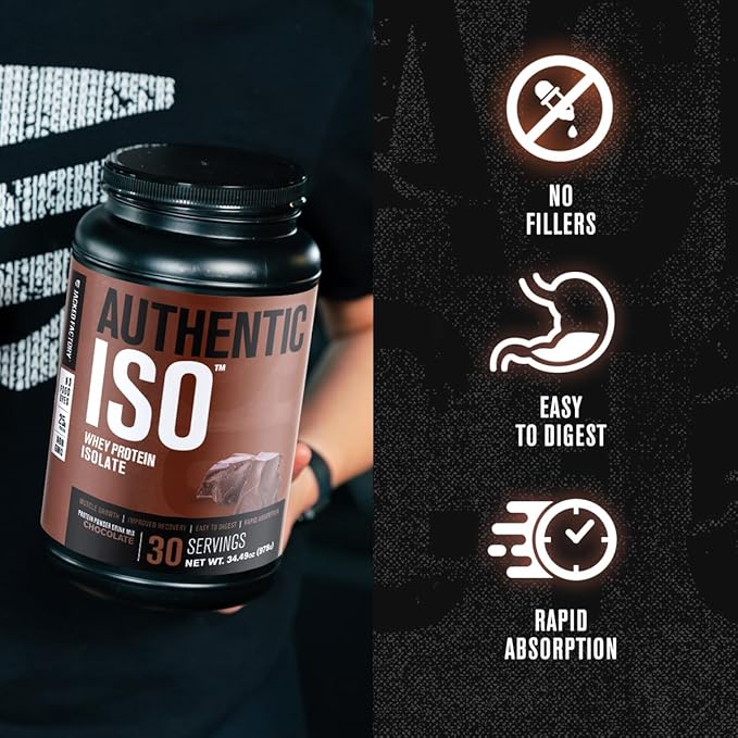Jacked Factory Authentic ISO Whey Protein Isolate Powder - Low Carb, Non-GMO Muscle Building Protein w/No Fillers, Post Workout Recovery - 30 Servings, Chocolate