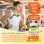 2 Pack Iron Gummies for Women & Men - Vegan Iron Supplement for Anemia & Iron Deficiency, with Vitamin B12, Vitamin C, Zinc, Folate - Energy Boost, Sugar-Free, Mango Flavor, 120 Count