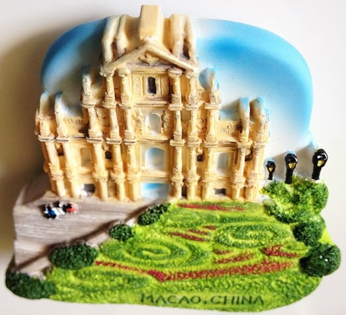 WitnyStore Tiny 2½" Saint Paul's Church Ruins Macau China Magnet - Miniature Hand Made Resin 3D Asia Tourist Attraction Decorative Refrigerator Fridge Magnets Décor Collectible Traveler Souvenir Gifts