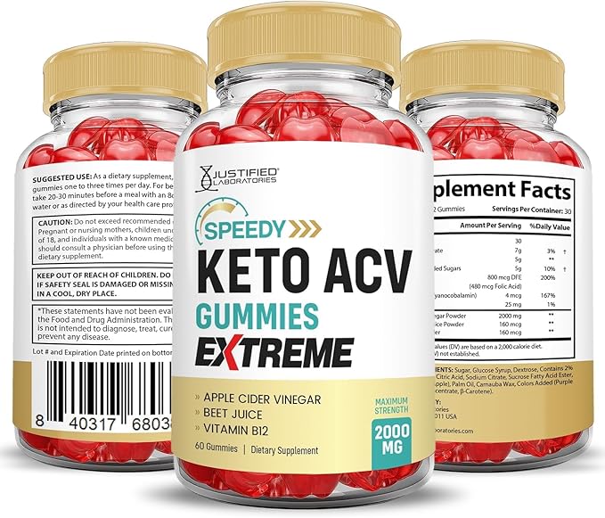 Justified Laboratories (5 Pack Speedy Keto ACV Gummies Extreme 2000MG Speedy Keto Gummies Advanced Formula Apple Cider Vinegar with Pomegranate Beet Juice Powder B12 Vegan Non GMO 300 Gummys