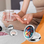WLLHYF Pill Box Cute Small Pill Box for Purse & Pocket Medicine Organizer Travel Pillbox Waterproof Pill Case Metal Pill Container Holder for Vitamins, Fish Oil, Supplements (Silver Butterfly)