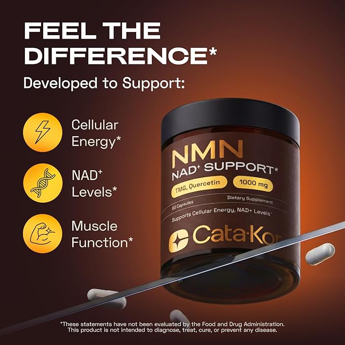 NMN Supplement – 4-in-1 NAD Supplement with Quercetin | TMG | Resveratrol – NMNH Alternative – Supports Cellular Energy & NAD+ Level – 60 Capsules – Third-Party Tested (1 Pack)
