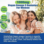 Vegan Omega 3 Gummies 1000mg - Algae Omega 3 Supplement for Women & Men with CoQ10, Vitamin D3, K2 & Turmeric - Fish Oil Alternative for Adults with DHA EPA for Brain, Eye- Sugar Free, 60 Count
