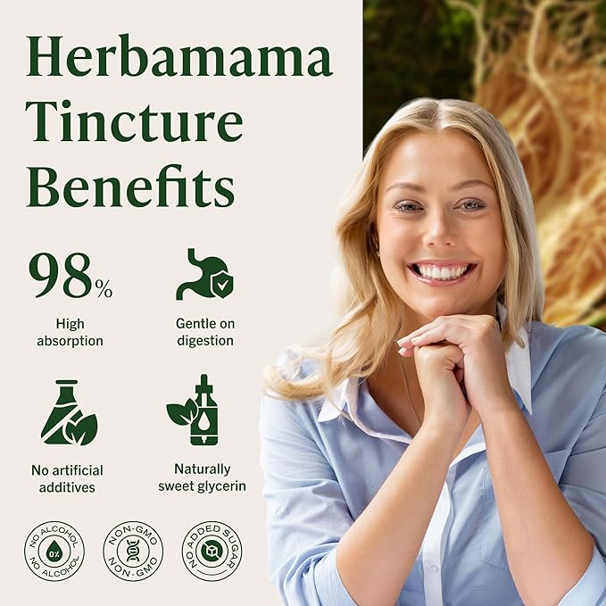 HERBAMAMA Panax Ginseng Root Tincture - Immune & Overall Support with Korean Red Ginseng Supplement - Vegan, Non-GMO, Alcohol & Sugar-Free Herbal Drops, 56-Day Supply