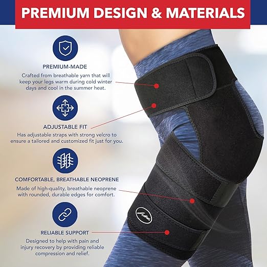 Doctor Developed Strengthening & Stabilizing Hip Brace for Men & Women - Hip Brace for Sciatica Pain Relief - Compression Wrap for Hips Pain- Thigh Supports With Medical Handbook (S/M, Black)
