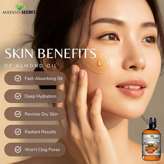 Pure Carrier and Essential Oils for Skin Care, Hair, Body Moisturizer for Face-Anti Aging Skin Care (Almond, 4oz)