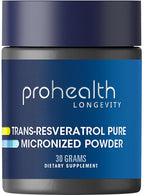 ProHealth Longevity Micronized Pure Trans Resveratrol Powder 30 Grams - 98% Pure Pharmaceutical Grade, 1000 mg per Scoop, Superior Absorption and Bioavailability