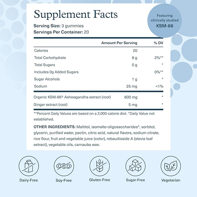 Youtheory Ashwagandha - Vegetarian Energy & Stress Support Supplement with Organic KSM-66 & Ginger Extract - Cane Sugar-Mixed Berry, 60 Gummies (20 Day Supply)