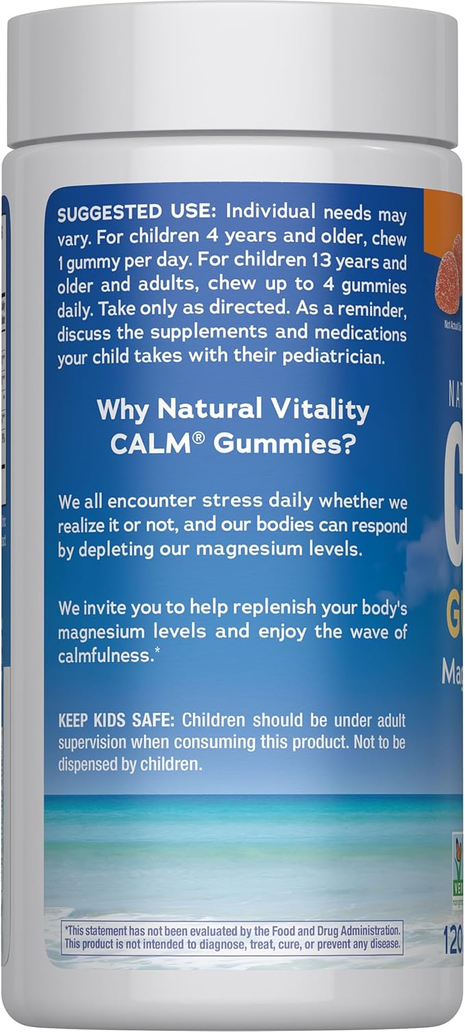 Natural Vitality Calm Magnesium Gummies | 330mg Per Serving | Orange Flavored Supplement | Gluten-Free & Vegan | 120 Count