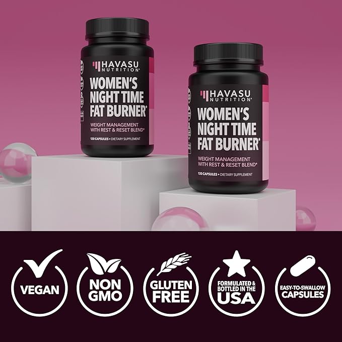 Night Time Fat Burner for Women - Appetite Suppressant for Weight Loss - 120 Count - Herbal Metabolism Booster with Melatonin for Sleep Support - Vegan, Non-GMO Capsules - 4 Month Supply