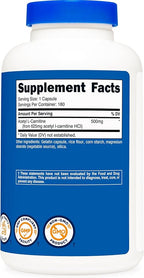 Nutricost Acetyl L-Carnitine (ALCAR) 500mg, 180 Capsules, 180 Servings - Non-GMO and Gluten Free, 1 Capsule per Serving