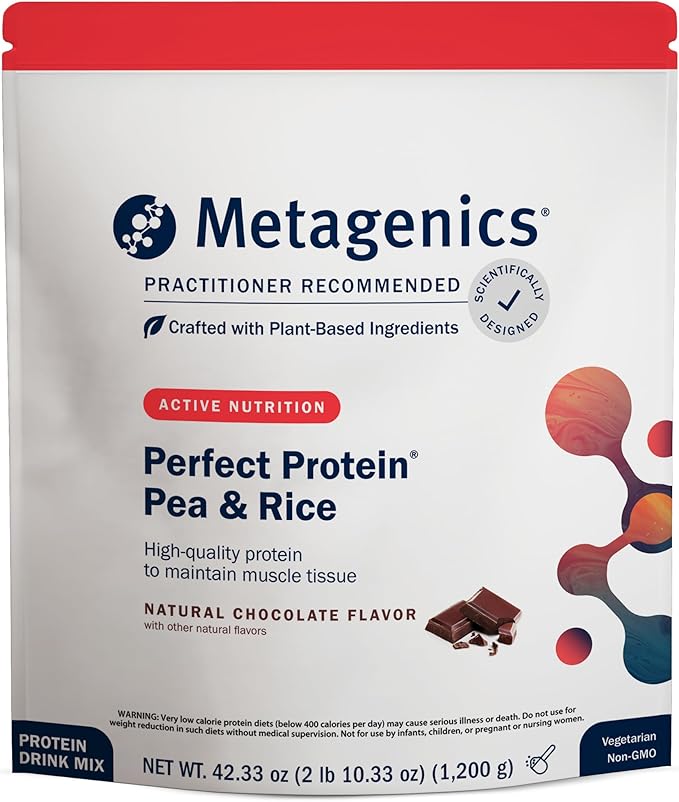 Metagenics Perfect Protein Pea & Rice - Plant-Based Protein Powder with 20g Protein & 3.5g BCAAs - Supports Muscle Growth & Recovery - Non-GMO, Gluten-Free, Dairy-Free - Chocolate - 30 Servings