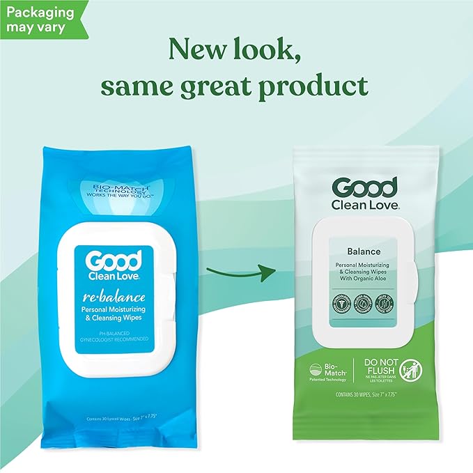 Good Clean Love Balance pH-Balanced Feminine Wipes, Supports Vaginal Health Naturally & Reduces Odor, Non-Irritating Moisturizing & Cleansing Hygiene Product Made with Organic Aloe, (60 Count)