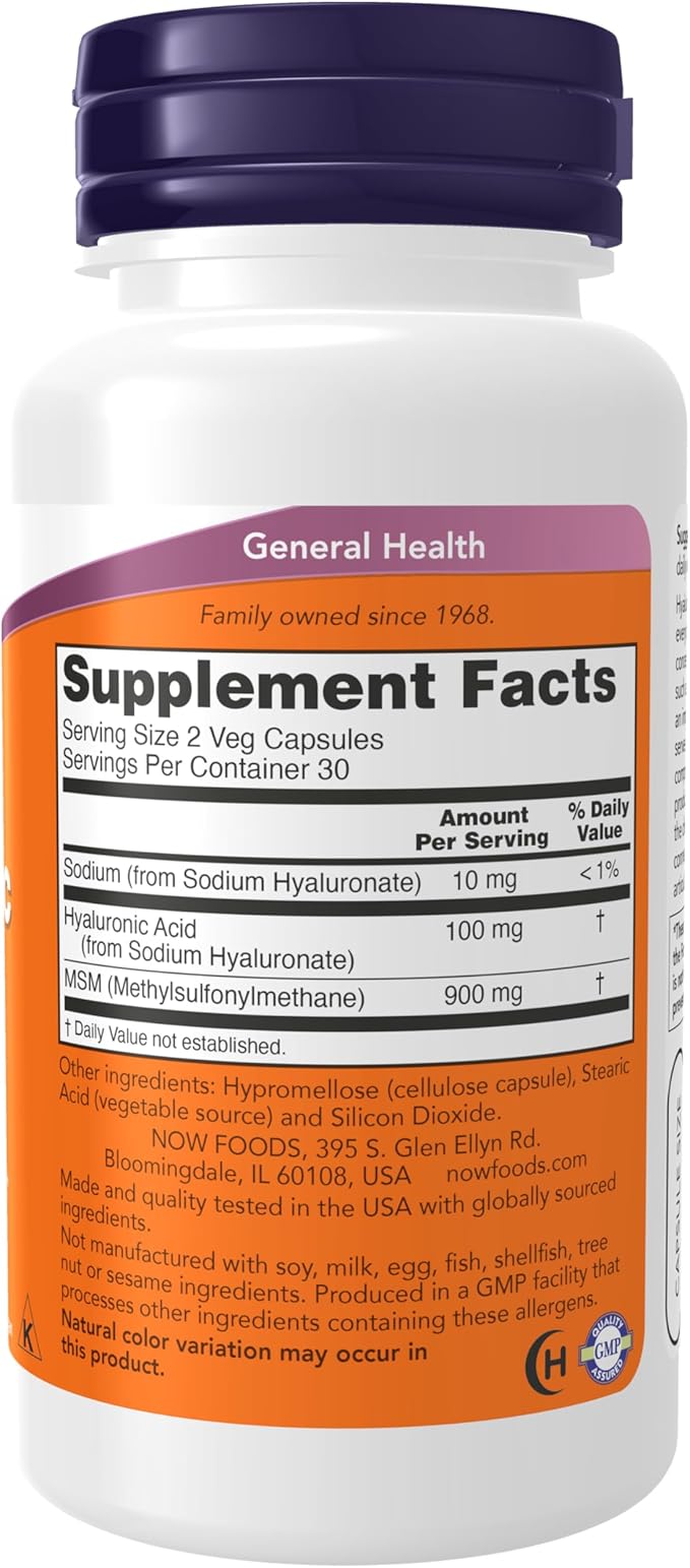 NOW Supplements, Hyaluronic Acid 50 mg with MSM, Joint Support*, 60 Veg Capsules