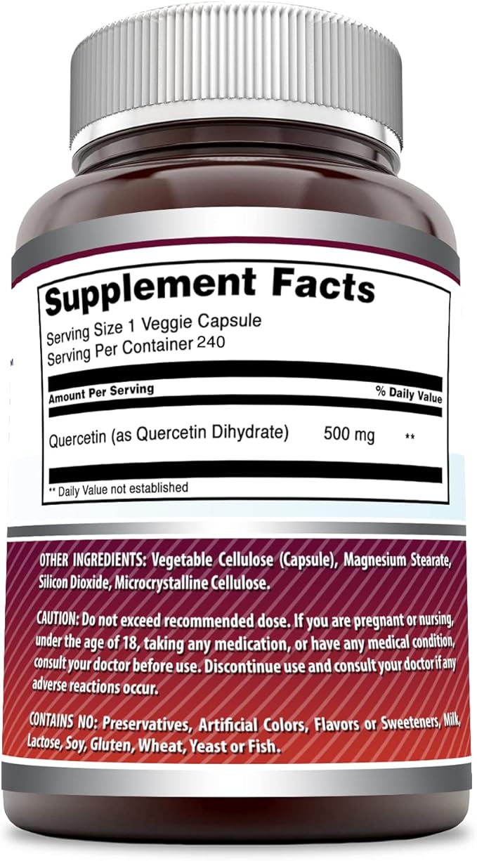 Amazing Formulas Quercetin 500mg Veggie Capsules Supplement | Non-GMO | Gluten Free | Supports Overall Health & Well Being (240 Count)