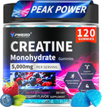 120Count Creatine Monohydrate Gummies 5g, Energy Creatine Supplements Gummies for Gym Essentials-Blueberry