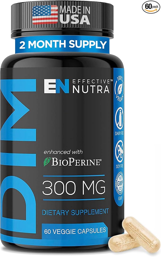Effective Nutra Dim Supplement 300mg with BioPerine - Extra Strength Estrogen Blocker for Men & Women - Hormone & Metabolism Support - 2 Month Supply