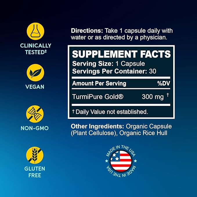 BioEmblem Turmeric Curcumin with Clinically Studied TurmiPure - 1 Small Cap Daily, 24x More Absorption Than Others - Non-GMO - Joint Support, Healthy Inflammation Turmeric Supplements, 60 Serving