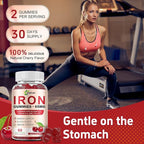 Iron Gummies Supplement for Women, Men & Kids, Iron 65mg with 250mg Vitamin C B6 B12 Folate Healthy Blood, Energy & Immune Support Gentle on Stomach Ferrous Fumarate, 120 Count