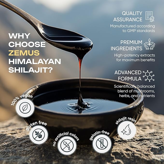 Zemus Himalayan Pure Shilajit Gummies I Lab Tested I Synergistic Blend of Ashwagandha & 5 Mushroom Complex | Fulvic Acid & 85+, Trace Minerals | for Men & Women (60 Count / 8.46 oz, Strawberry)