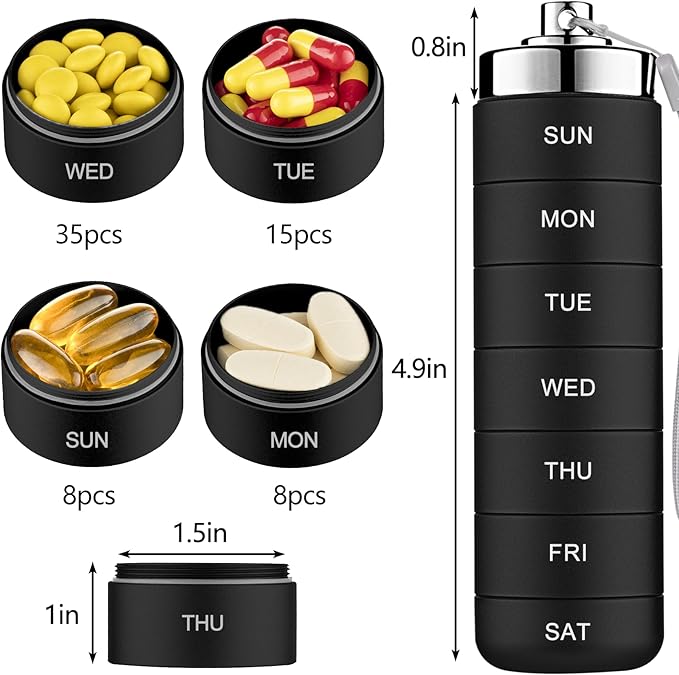 Mossime Metal Pill Organizer Weekly, Stackable Waterproof Travel Pill Box, Large Aluminum Alloy Pill Case Container, BPA Free 7 Day Daily Medicine Organizer for Vitamin, Fish Oil, Supplement