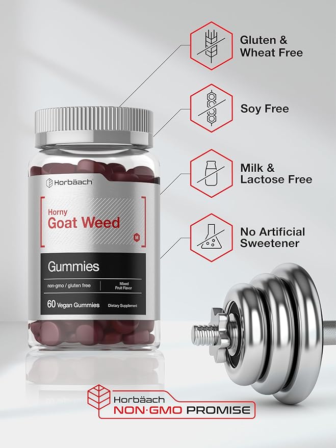 Horbäach Horny Goat Weed for Men and Women | 60 Gummies | Mixed Fruit Flavor | Includes Maca | Vegan, Non-GMO, and Gluten Free Formula