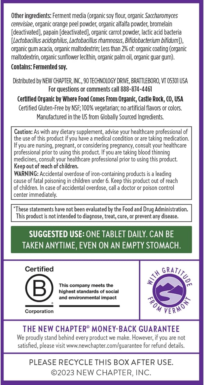 New Chapter Women’s Multivitamin, Iron, B6, B12, Biotin for Hair Growth, D3, VIT C, Zinc for Immune & Stress Support, Gentle on an Empty Stomach, One Daily, Non-GMO, Gluten-Free, 18+, 48 Tablets