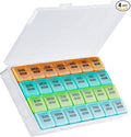 Monthly Pill Organizer, 28 Day Pill Box 1 Time a Day with Dust-Proof Case, Large 4 Weeks a Month Pill Case Container, Daily Vitamin Case Box for Pills/Medicine/Fish Oil/Supplements（Clear Colorful）