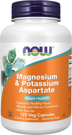 NOW Foods Supplements, Magnesium & Potassium Aspartate with Taurine, Heart Health*, 120 Veg Capsules