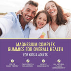Magnesium Complex Gummies for Kids & Adults- Calm Chewable Gummies- Magnesium Glycinate, Taurate, Citrate, Malate, Supplement-Support Calm Stress Relief, Mood Vegan, Strawberry Flavor, 60 Gummies