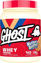 GHOST Whey Protein Powder, Nutter Butter - 1LB Tub, 26G of Protein - Flavored Isolate, Concentrate & Hydrolyzed Whey Protein Blend - Post Workout Shakes
