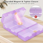 FYY Daily Pill Organizer,7 Compartments Portable Pill Case Travel Pill Organizer,[Folding Design] Large Pill Box for Purse Pocket to Hold Vitamins,Cod Liver Oil,Supplements and Medication-Clear Purple
