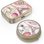 Pill Case Pill Box with Mirror Retro Small Pill Case for Purse or Pocket Bronze Pill Box or Vitamins, Fish Oil, Supplements, Pill Containe Travel Gifts（2PCS）