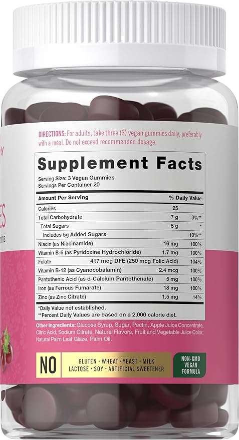 Carlyle Iron Gummies for Women | 60 Vegan Gummies | Plus B-Complex Vitamins | Grape Flavor | Non-GMO, Gluten Free Supplement