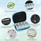 Serfeymi Weekly Travel Pill Organizer Pill Case for Purse with Removable 7 Day Pill Box, Fashionable Travel Medicine Organizer Pill Container for Medicine, Vitamin, Supplement - Blue 03 + Pill Box