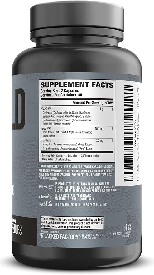 Jacked Factory Build-XT Daily Muscle Builder & Performance Enhancer - Muscle Building Supplement for Muscular Strength & Growth | Trademarked Ingredients Peak02, ElevATP, & Astragin - 120 Veggie Pills