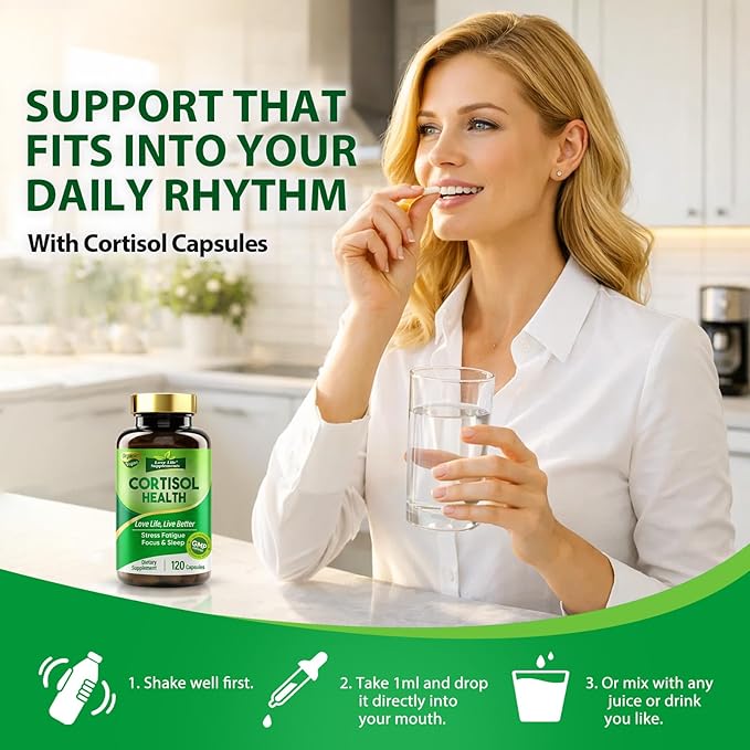 Cortisol Supplements for Women/Men, Advanced Stress & Cortisol Support with Ashwagandha & Rhodiola Rosea, Promotes Relaxation, Mood, Focus, and Restful Sleep for Men and Women, 120 Capsules