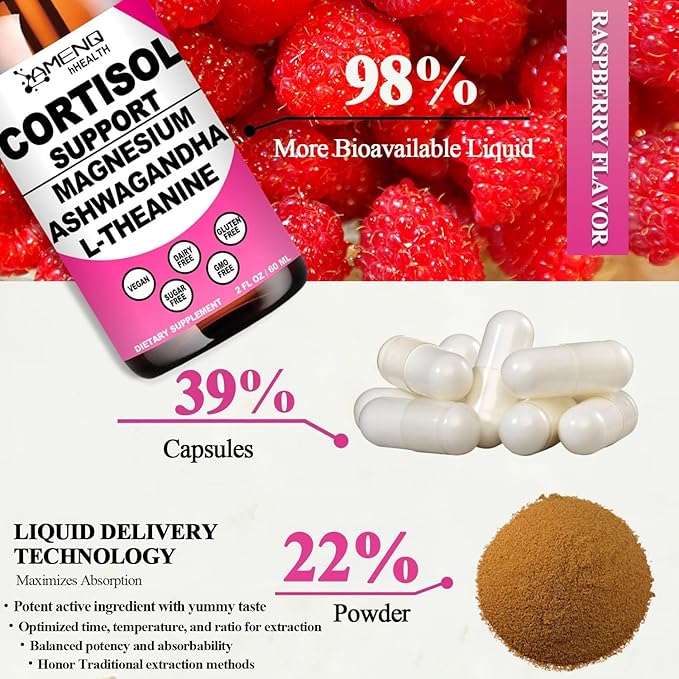 Cortisol Supplement Liquid Drops, 17-in-1 Cortisol Reducer w. Ksm-66 Ashwagandha Theanine Rhodiola Rosea Magnesium Phosphatidylserine, Hormone Balanced & Lower Cortisol for Women Calm* Relaxation