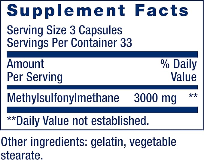 Life Extension MSM, 1000 mg, methylsulfonylmethane, Supports Healthy Joints, antioxidant Support, Gluten-Free, Non-GMO, 100 Capsules