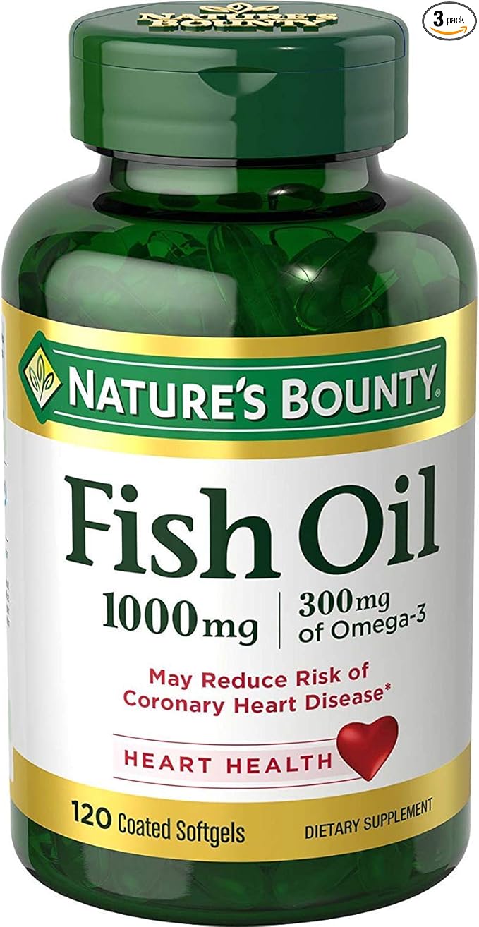 Nature's Bounty Fish Oil 1000 mg, Odorless, 120 Coated Softgels (Pack of 3)
