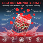 Creatine Gummies for Women, 5000mg Pre-Workout Muscle Strength & Energy Support, 0 Sugar Creatine Gummy with L-Taurine, Zinc, B12 B6, Strawberry Flavor, Vegan - 120 Gummies