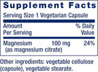 Life Extension Magnesium Citrate 100 mg Vegetarian Capsules, Blue, 100 Count