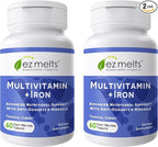EZ Melts Multivitamin + Iron - Daily Multivitamin for Women & Men - Supports Healthy Energy Levels & Antioxidant Protection - Non-GMO & Vegan - Tropical Cherry - 120 Dissolvable Tablets (60 Servings)