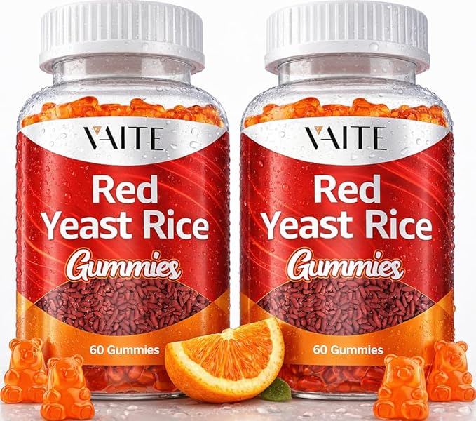 VAITE Red Yeast Rice with Coq10 Gummies - 1200 mg RYR Synergy Organic Supplement with Coenzyme Q10 Monacolin K, Non-GMO & Citrinin Free Herbal Vegetarian Gummy Chews 60 Count (2 Pack)
